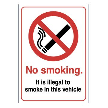 Illegal To Smoke In Vehicle Self Adhesive Sign (210 x 148mm)