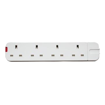 4 Gang White Unswitched Trailing Socket With Neon