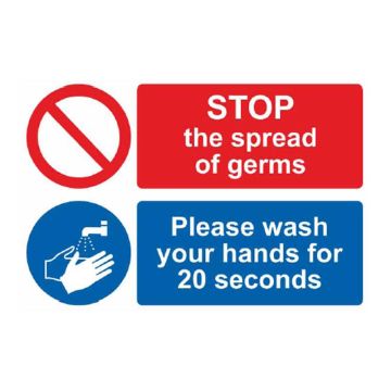 Stop Germs & Wash Hands Self Adhesive Sign (300 x 200mm)