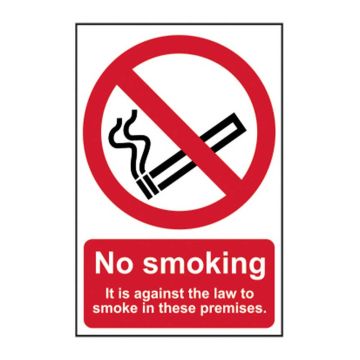 Against Law To Smoke Premises Self Adhesive Sign (200 x 300mm)