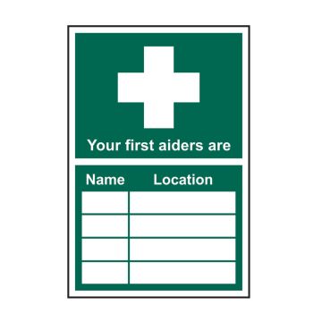 Your First Aiders Are... Self Adhesive Sign (200 x 300mm)