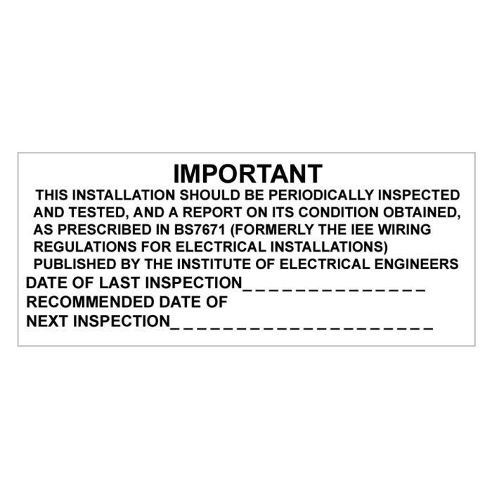 Installation Periodically Inspected Safety Labels 115 x 55mm